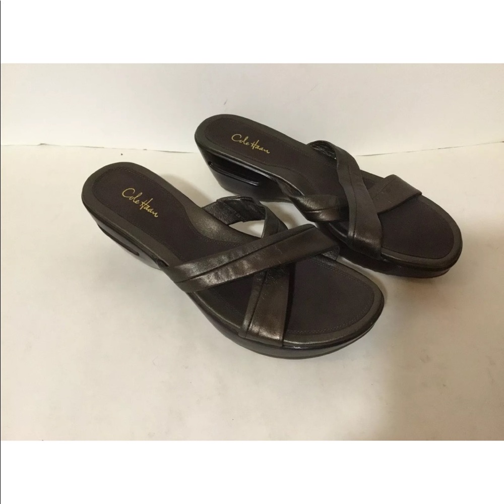 COLE HAAN OPEN TOE WEDGE BROWN SIZE 9.5 NWT